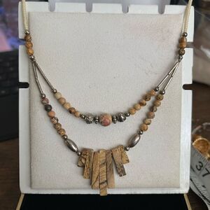 Beaded jasper chandelier necklace